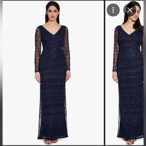 Adrianna Papell Women's Midnight Long Sleeve Beaded Dress